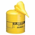 Justrite Yellow Metal Safety Can, Type 1, Five Gallon, with Yellow Plastic Funnel, for Diesel Fuel 7150210